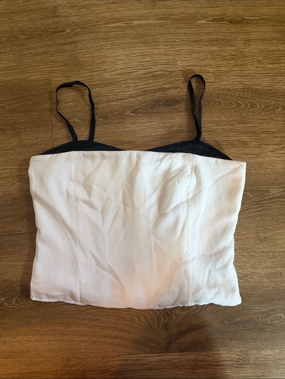 LOFT White and Black Satin Cami Crop Top